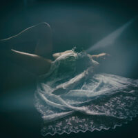 Long lace white peignoir with train and long sleeves
