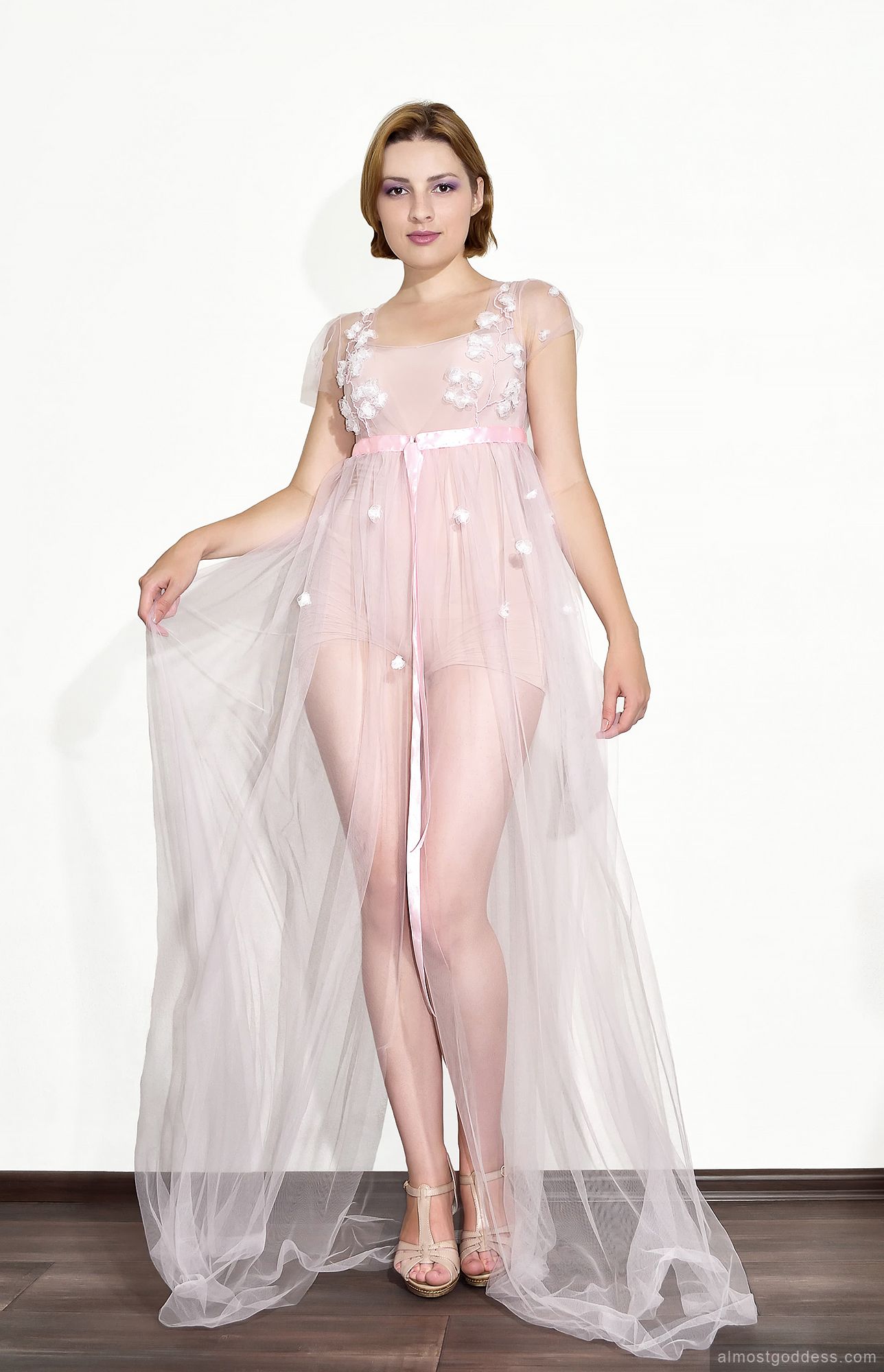 Light pink sheer cherry blossom peignoir Light pink sheer cherry blossom peignoir